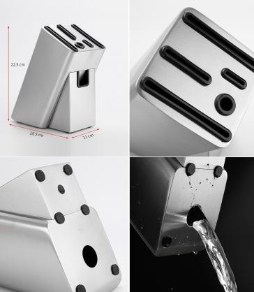 Stainless Steel Knife Holder, Modern Design Knife Block, Universal Knife Storage Organizer, Strong and Durable Knife Holder Counter-top Storage with Scissors-Slot (Knives Not Included)
