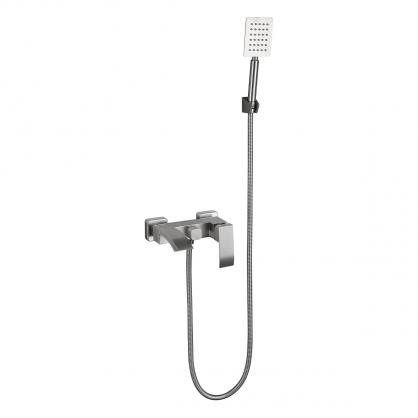 Brushed Nickel Wall Mount Shower Faucet Set (SUS304 Stainless Steel, Square Shower-head, Bathroom Rainfall Shower System, Shower Trim Kit)
