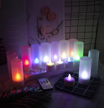 Remote Control Rechargeable LED Candle Tea Lights (Set of 12) - RGB Rainbow Color Changing, Flameless LED Candle Lights - Vivid Flickering Like Real Candles,Battery Operated/Powered Cand