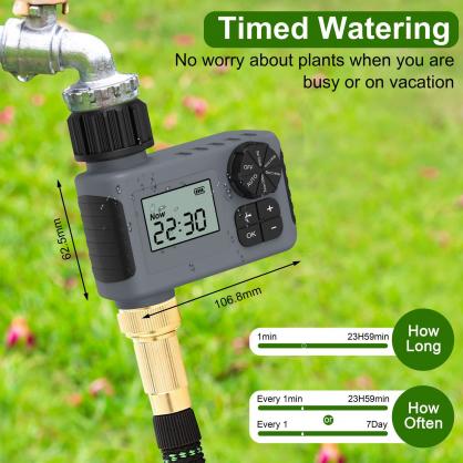 Outdoor garden faucet timer, programmable water spray timer, with rainwater delay/manual/automatic drip irrigation and courtyard lawn watering system, 1 outlet