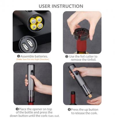 Electric Wine Opener Rechargeable, USB Wine Bottle Opener 4-in-1 Gift Set , Cordless Automatic Corkscrew Includes Foil Cutter, Vacuum Stoppers, Wine Aerator Pourer For Wine Lovers