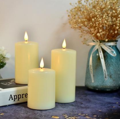 Φ7.5cm LED Flameless Wax Candles (3PCS SET) Operated by 2 * AA Batteries (Not Included) Electric LED Pillar Candles with Remote Control Cycling 24 Hours Timer - Real Wax, 3D Wick, Realistic Flickering