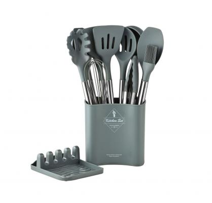 Cooking Utensils Set, 13 PCS Silicone Kitchen Utensils Set with Holder Spoons Spatulas Tongs Whisk for Cooking, Non-stick Heat Resistant Kitchen Tools and Gadgets with Stainless Steel Handle