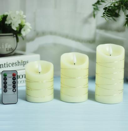 Φ7.5cm LED Flameless Candles with Copper wire lamp (3PCS SET) - Battery Operated Electric LED Pillar Candles with Remote Control Cycling 24 Hours Timer - Real Wax, 3D Wick, Realistic Flickering, Vivid Christmas/Festival/Party Decorative Candle Sets