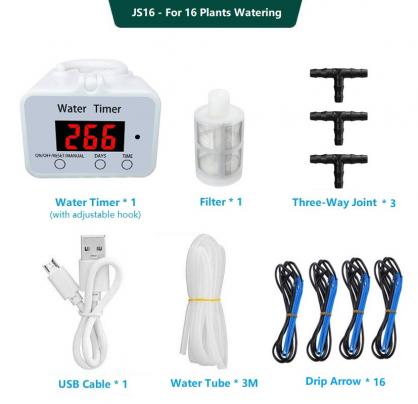 Automatic Plant Water Timer, Watering System Indoor, Drip Irrigation System with Timer for N Potted Plants, Suitable for House Garden Balcony Office, Battery Powered, with No-Water or Low-Battery Alarms
