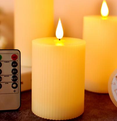 Φ7.5cm LED Flameless Wax Candles (3PCS SET) - Battery Operated Electric LED Pillar Candles with Remote Control Cycling 24 Hours Timer - Real Wax, 3D Wick, Realistic Flickering, Vivid Christmas/Festival/Party Decorative Candle Sets