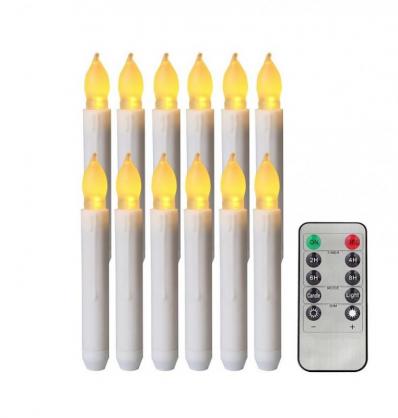 Φ2.1cm x H16.5cm LED Taper Candles Lights With Remote Control & Timer Function (12PCS Pack) , 2 x AA Batteries Operated (Not Included)