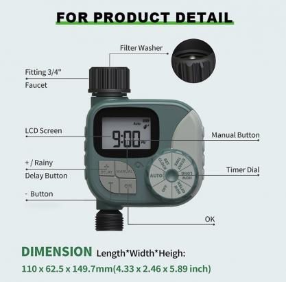 Garden hose watering timer, outlet hose sprinkler timer, programmable hose timer with digital irrigation timer system, battery powered, used for outdoor courtyard, lawn and garden watering
