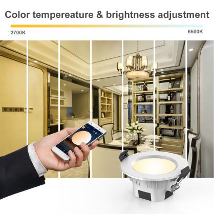 5W LED Smart Downlight, Voice Control, Music Sync, Group Control by Bluetooth-Mesh Technology, RGB+CCT ( selectable RGB & Correlated Color Temperature from 2700K to 6500K can reach up to 16 million multi-colors