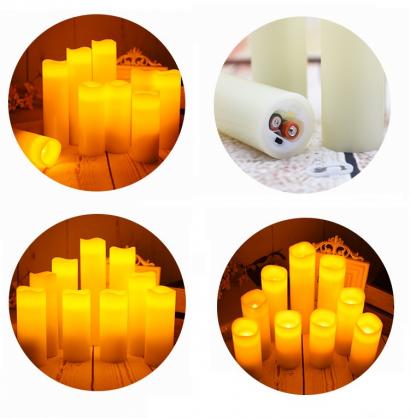 Φ5.3cm LED Flameless Wax Candles (9 PCS SET) - Battery Operated Electric LED Pillar Candles with Remote Control Cycling 24 Hours Timer - Real Wax, 3D Wick, Realistic Flickering, Vivid Christmas/Festival/Party Decorative Candle Sets