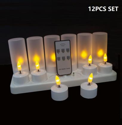 Remote Control Rechargeable LED Candle Lights (Set of 12), 30+ Lasting Hours, Flameless LED Tea Lights - Flickering Amber,Battery Operated/Powered Candles,No Wax No Mess, No Fire Risk, Windproof, Portable