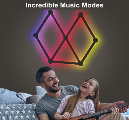 Smart DIY LED Wall Lights, Wi-Fi & Bluetooth Connection & Pairing then APP & Music Sync Voice Control,RGB Light Bar with 16 Million Optional Colors & 44+ Scenes, Dimmable Home Decor Wall Light for Gaming Room TV Bedroom (6/12 Pack Optional)