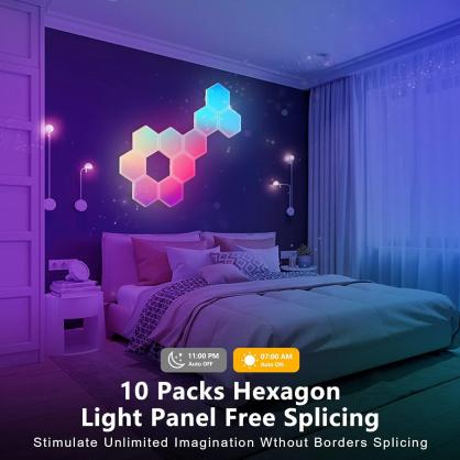 Hexagon Panel Light Set -RGB Hexagon LED Wall Lights with Smart APP Wifi & Bluetooth Remote Control & Music Sync for Halloween Decor, Gaming Decor (3/6/8/10/15/20 PCS Pack optional)