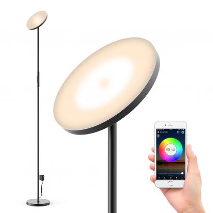 24W Smart RGB LED Floor Lamp Works with Alexa Google Home, WiFi Remote Modern Tall Standing Light, 2000LM Super Bright Color Changing & Dimmable Sky Torchiere for Living Room, Bedroom (Black)
