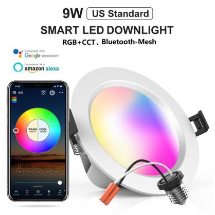 9W LED Smart Downlight, Voice Control, Music Sync, Group Control by Bluetooth-Mesh Technology, RGB+CCT ( selectable RGB & Correlated Color Temperature from 2700K to 6500K can reach up to 16 million multi-colors
