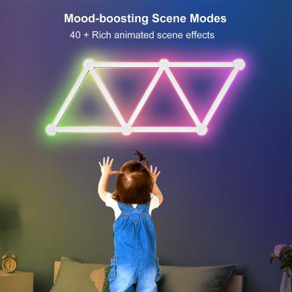 Smart DIY LED Wall Lights, Wi-Fi & Bluetooth Connection & Pairing then APP & Music Sync Voice Control,RGB Light Bar with 16 Million Optional Colors & 44+ Scenes, Dimmable Home Decor Wall Light for Gaming Room TV Bedroom (6/12 Pack Optional)