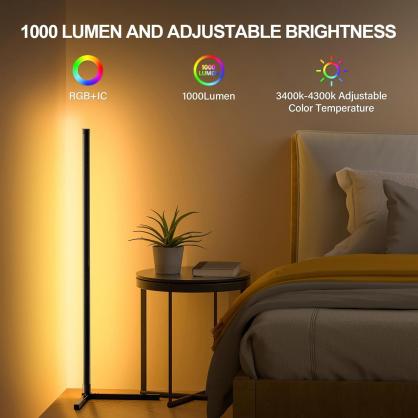 LED Corner Floor Lamp, RGB LED Corner Lamp with Music Sync, Smart App and Remote Control Color Changing Ambience Light with 16 Million Colors for Bedroom, Living Room Gaming Room