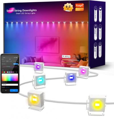 LED Smart String Downlights (Indoor Use), LED String Lights Works with Alexa, RGBIC Color Changing Indoor Wall Light Fixture for Party, Music Sync