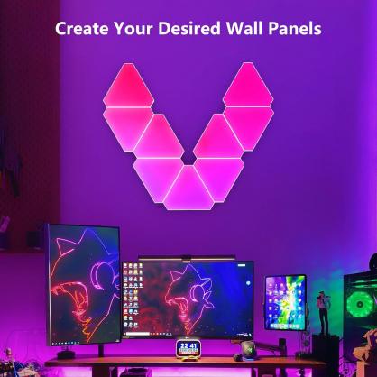 LED Triangle Light Panels (3/6/10 PACK Optional), RGB Wall Light 24-Key Remote Controlleror Wifi App or Bluetooth Remote Control, Multicolor Effects Music Sync DIY Smart Panel Modular Gaming Light for Music for Room Bar Decor Gaming Setup