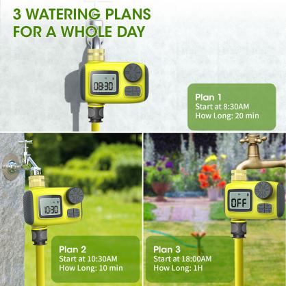 Sprinkler timer, garden hose water timer with brass rotation, 3 planned watering hose timers, automatic irrigation timer with child lock, cycle plan, rainfall delay, outdoor hose timer