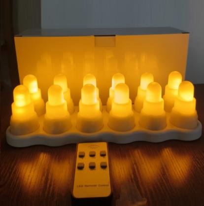 Inductive Rechargeable LED Flameless Tea Light Candles with Remote Control Function (12pcs Set) - Yellow or RGB Color Changing Lights For Optionals