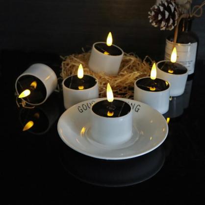 Solar Powered Rechargeable Tea Lights (6PCS SET) , Outdoor Candle Flameless Flicker IP65 Waterproof Rechargeable LED Candles with Dusk to Dawn Sensor for Lantern Garden Camping Party Home Decorations
