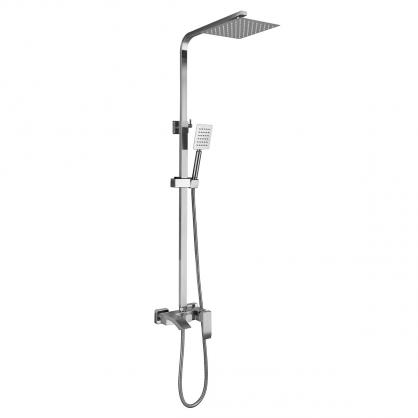 Brushed Nickel Wall Mount Shower Faucet Set (SUS304 Stainless Steel, Square Shower-head, Bathroom Rainfall Shower System, Shower Trim Kit)