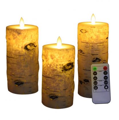Φ7.5cm LED Flameless Candles (3PCS SET) - Battery Operated Electric LED Pillar Candles with Remote Control Cycling 24 Hours Timer - Birch Effect, Real Wax, 3D Wick, Realistic Flickering, Vivid Christmas/Festival/Party Decorative Candle Sets