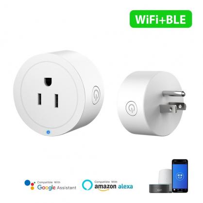 US Wifi & Bluetooth Smart Plug,Smart Home Outlet Compatible with Alexa Google Assistant for Voice Control, Remote Control, Timer, Mini Smart Outlet WiFi Socket, No Hub Required