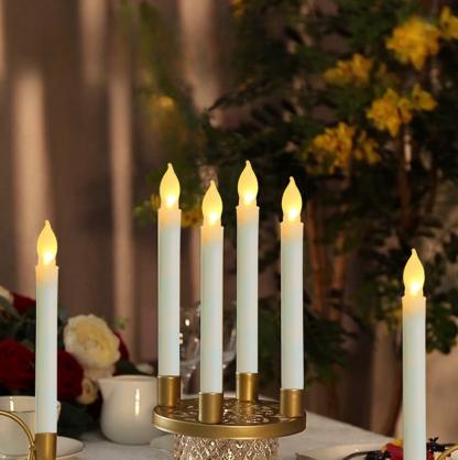 Φ1.9cm x H21.5cm LED Taper Candles Lights With Remote Control & Timer Function (12PCS Pack), Operated by 3 x AA Batteries (Not Included), Lighting up to 150 hours, Flameless Candlesticks with Flickering Flame, No fire risk and messy dripping wax