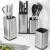 Stainless Steel Universal Knife Block Holder,Stainless Steel Knife Holder,Modern Utensil Holder for Countertop,with 14 slots and drain design,for Kitchen Counter,Edge Protecting Knife Storag