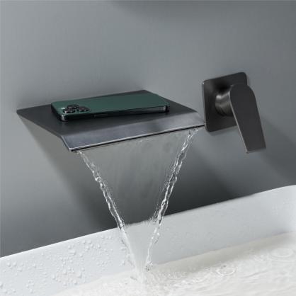 SUS304 Stainless Steel Wall Mounted Bathtub/Washbasin Faucet with waterfall effect wide water outlet, Single Handle for Hot and Cold Water Adjustment