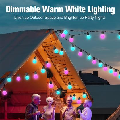 LED Smart Outdoor String Lights with 24-key remote controller, 26.25FT/8 Meters with 20 Dimmable RGBIC LED Bulbs, 5V/10W USB Powered,Indoor/Outside String Lights, IP65 Waterproof, Decor Patio Garden Camping
