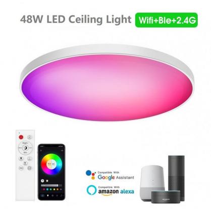 48W Smart LED Ceiling Lights 14.7 Inch, 3500LM Ceiling Lights with Remote, RGB+CCT 2700-6500K, Ultra-Thin Round Flush Mount Ceiling Light for Bedroom & Living Room