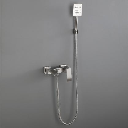 Brushed Nickel Wall Mount Shower Faucet Set (SUS304 Stainless Steel, Square Shower-head, Bathroom Rainfall Shower System, Shower Trim Kit)