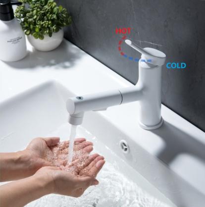H31CM Bathroom Basin Faucet/Kitchen Sink Faucet, SUS304 Stainless Steel with Pull Down Sprayer,Single Handle Pull Out Bathroom Sink Faucet for Hot and Cold Water