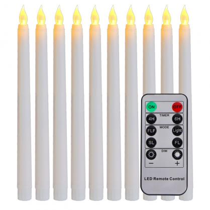 Φ2.0cm * H27.5cm LED Taper Candles Lights With Remote Control & Timer Function (10PCS Pack), Operated by 3 x AA Batteries (Not Included), Lighting up to 150 hours, Flameless Candlesticks with Flickeri