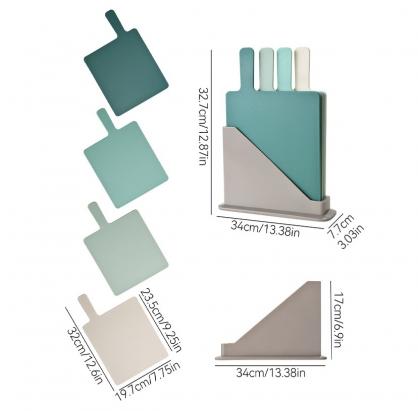 Index Cutting Boards for Kitchen, Plastic Cutting Board Set of 4 with Storage Stand, Colorful Chopping Board Set with Easy Grip Handles & Index Food Icons,Cutting Mat for Meat Veggies Fruits (Colorful)