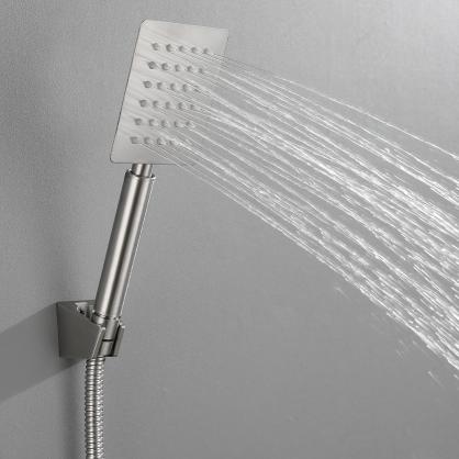 Brushed Nickel Wall Mount Shower Faucet Set (SUS304 Stainless Steel, Square Shower-head, Bathroom Rainfall Shower System, Shower Trim Kit)