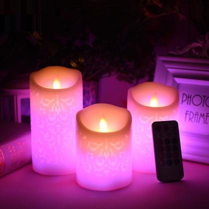 Φ8.0cm LED Flameless RGB Color Changing Candles (3PCS SET) - Battery Operated Electric LED Pillar Candles with Remote Control 4H/8H Setting & Cycling 24 Hours Timer -3D Wick, Realistic Flickering, Vivid Christmas/Festival/Party Decorative Candle Sets