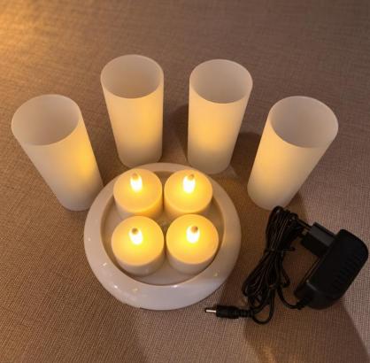 Inductive Rechargeable LED Candles (4PCS Set), Wireless Induction Flameless Flickering Tea Lights, Warm White Color, Battery Operated/Powered Electric Candles,No Wax No Mess, No Fire Risk, Windproof