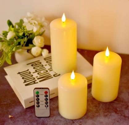 Φ7.5cm LED Flameless Wax Candles (3PCS SET) Operated by 2 * AA Batteries (Not Included) Electric LED Pillar Candles with Remote Control Cycling 24 Hours Timer - Real Wax, 3D Wick, Realistic Flickering