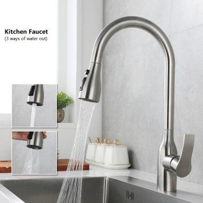 Kitchen Sink Faucets with Pull Down Sprayer (Height 45cm, SUS 304 Stainless Steel,3 Water Outlet Modes), Single Handle High Arc Pull Down Kitchen Faucet