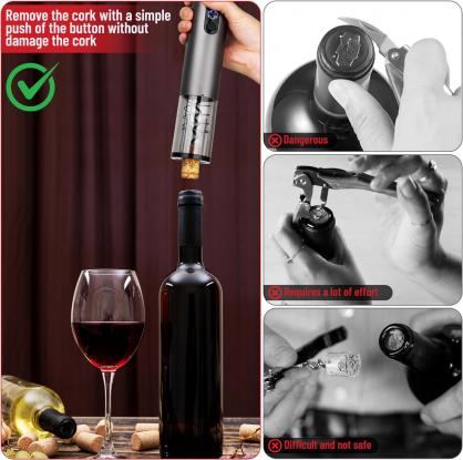 2-in-1 Battery Operated Electric Wine Opener Set - Practical and Easy to Use Corkscrew Wine Opener - Durable Aluminum Alloy Electric Wine Bottle Opener with Built-In LED Lights