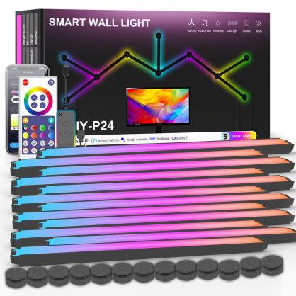 Smart DIY LED Wall Lights, Wi-Fi & Bluetooth Connection & Pairing then APP & Music Sync Voice Control,RGB Light Bar with 16 Million Optional Colors & 44+ Scenes, Dimmable Home Decor Wall Light for Gaming Room TV Bedroom (6/12 Pack Optional)