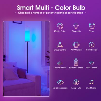 RGBW Multifuntional & Dimmable LED Smart Floor Lamp with Remote Control,Compatible with Alexa, Google Home, 57