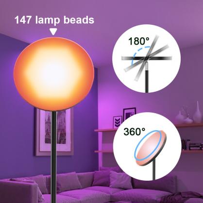 24W Smart RGB LED Floor Lamp Works with Alexa Google Home, WiFi Remote Modern Tall Standing Light, 2000LM Super Bright Color Changing & Dimmable Sky Torchiere for Living Room, Bedroom (Black)