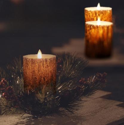 Φ7.5cm LED Flameless Candles (3PCS SET) - Battery Operated Electric LED Pillar Candles with Remote Control Cycling 24 Hours Timer - Pine Effect, Real Wax, 3D Wick, Realistic Flickering, Vivid Christmas/Festival/Party Decorative Candle Sets
