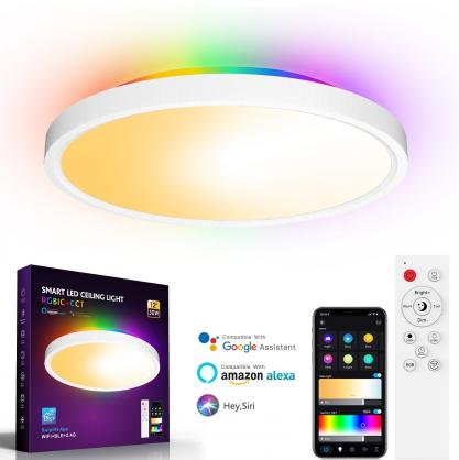 30W LED Smart Ceiling Light Fixture with Remote Control, WIFI Bluetooth RGBIC+CCT Function, 2700K-6500K, Diameter 30cm Modern Ultra-Thin Round Ceiling Light for Bedroom Kitchen Living Room Hallway