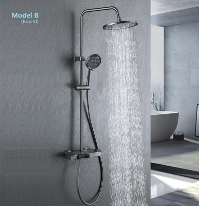 Wall Mount Shower Faucet Set (SUS304 Stainless Steel, Square Shower-head, Bathroom Rainfall Shower System, Shower Trim Kit)